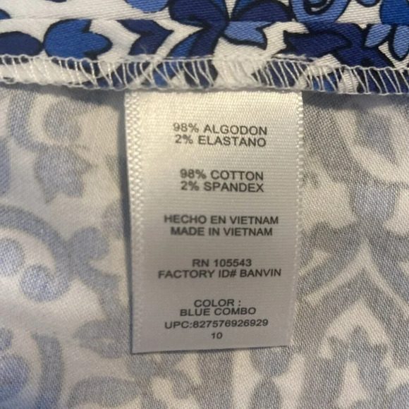 Milly Blue White Cotton Floral Sleeveless V-Neck Shift Dress Sz 10 Fit & Flare - Picture 11 of 15